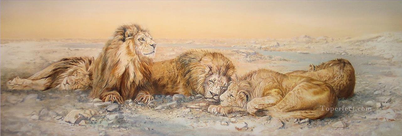 lions dans le désert Peintures à l'huile